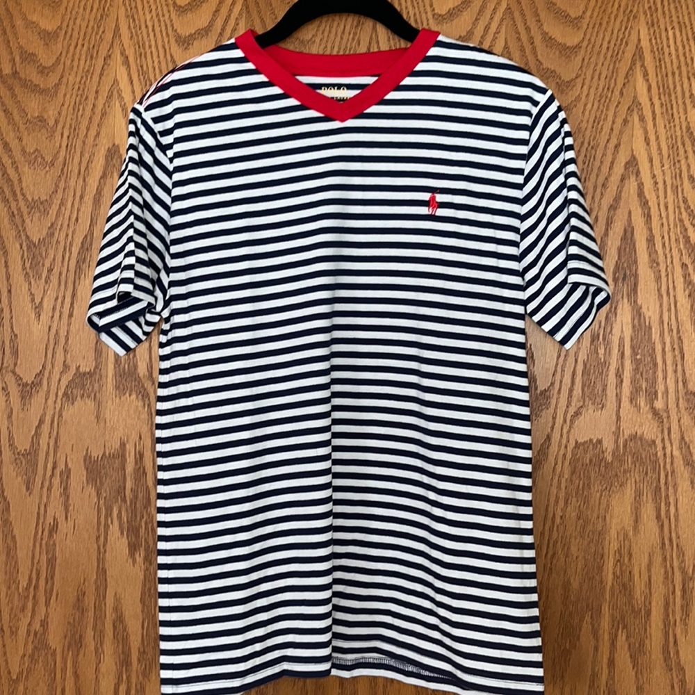 Polo Ralph Lauren navy and white stripe v-neck